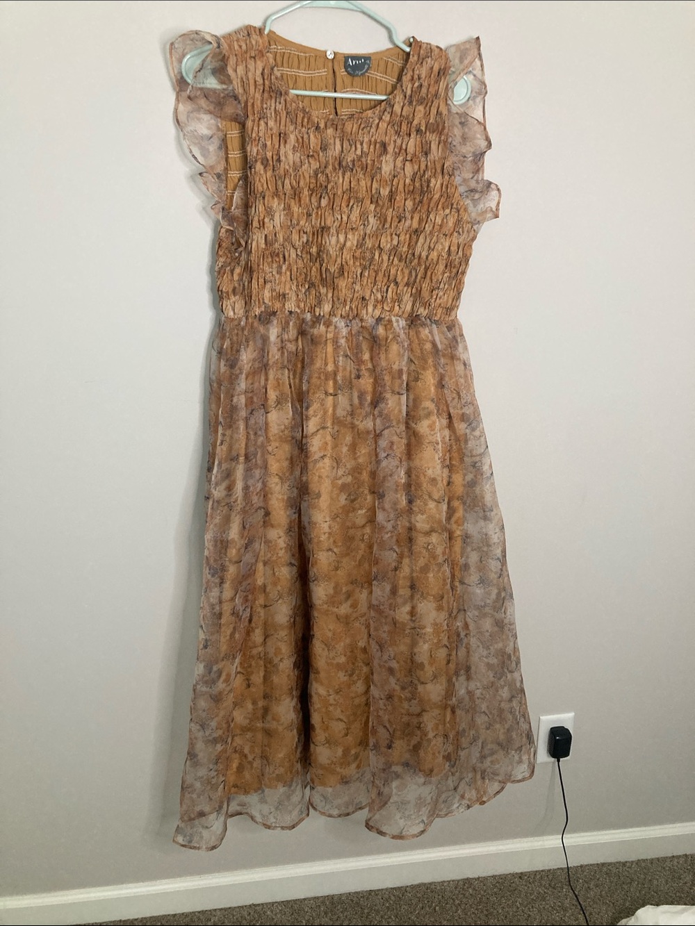 ARULA Brown Floral Maxi Dress with Smocked Bodice